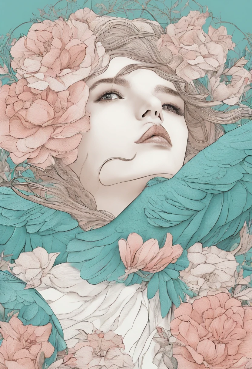 teals,Hand drawn illustration,Color style,Line drawing hand-drawn,Ultra-fine line drawings,Ultra-clear details,超高分辨率,8K