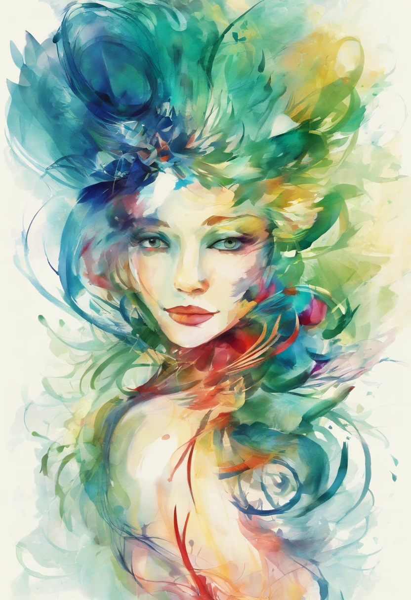 Retrato de uma flor, 3d aquarela abstrata,fundo escuro,high resolution,alta qualidade,colorido,verde,vermelho,azul