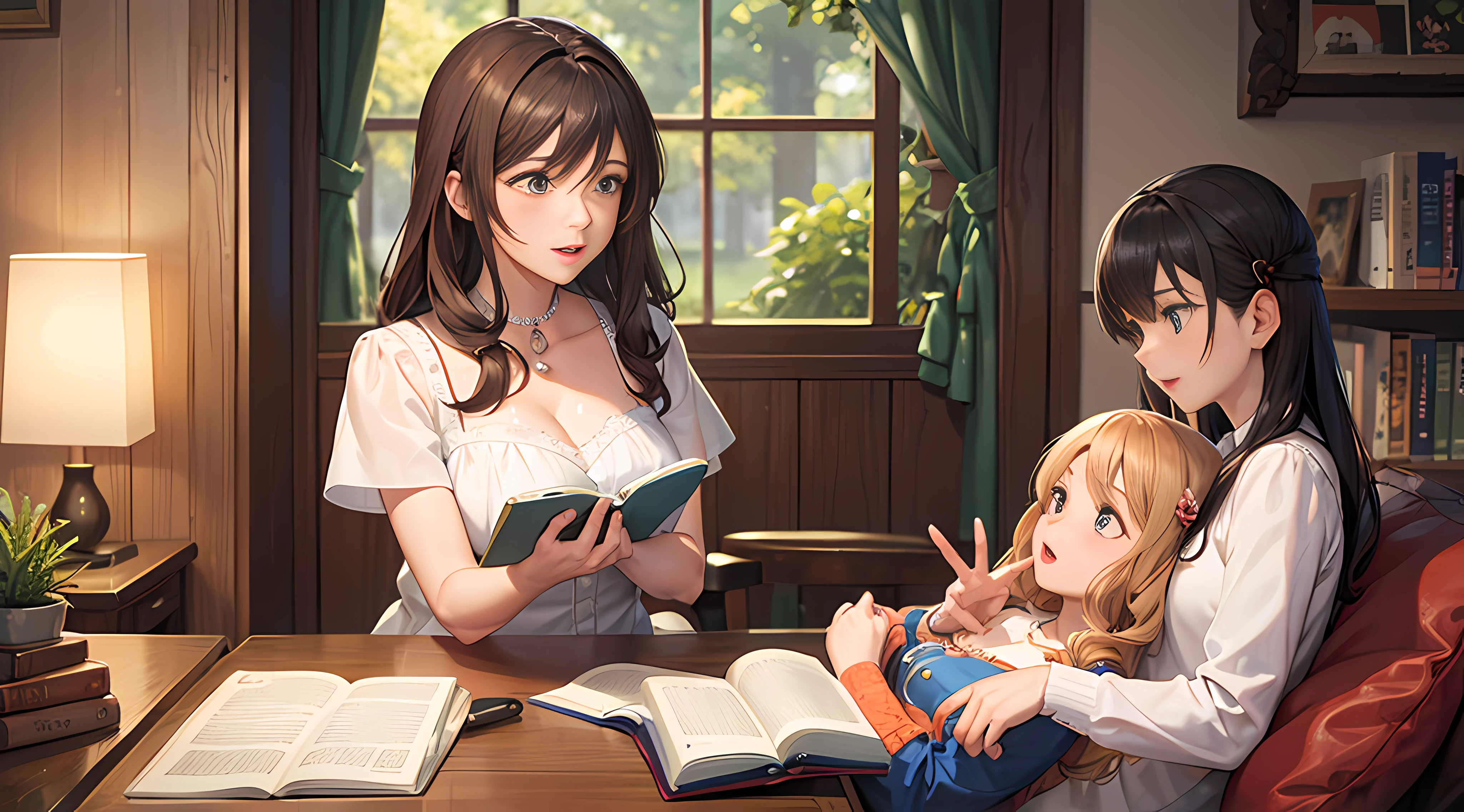 bust chart，Mother reading storybook to her daughter