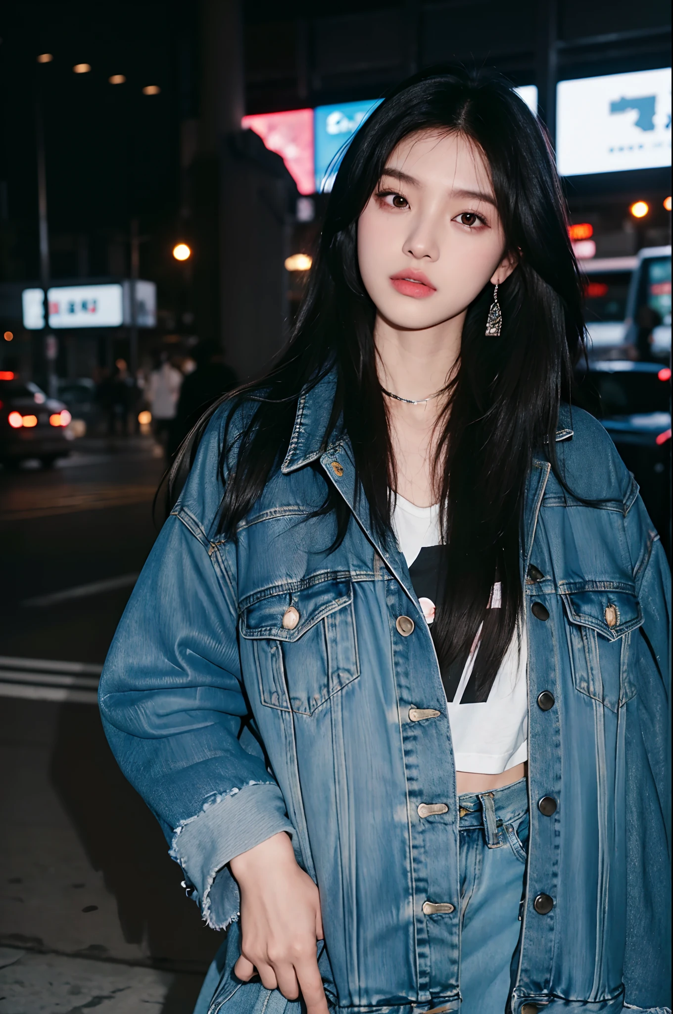 araffe woman with long black hair wearing a denim jacket, portrait of female korean idol, portrait of jossi of blackpink, shot on canon eos r5, shot on canon eos r 5, wan adorable korean face, shot on nikon z9, jinyoung shin, captured on canon eos r 6, taken with canon eos 5 d mark iv