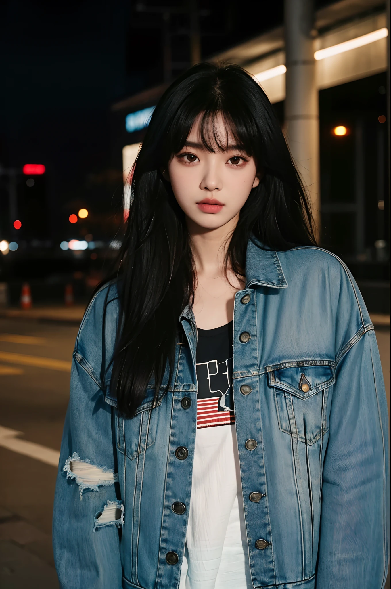 araffe woman with long black hair wearing a denim jacket, portrait of female korean idol, portrait of jossi of blackpink, shot on canon eos r5, shot on canon eos r 5, wan adorable korean face, shot on nikon z9, jinyoung shin, captured on canon eos r 6, taken with canon eos 5 d mark iv