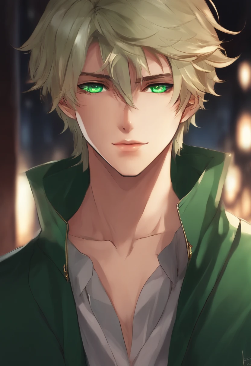 beautiful anime guy with green eyes and light hair