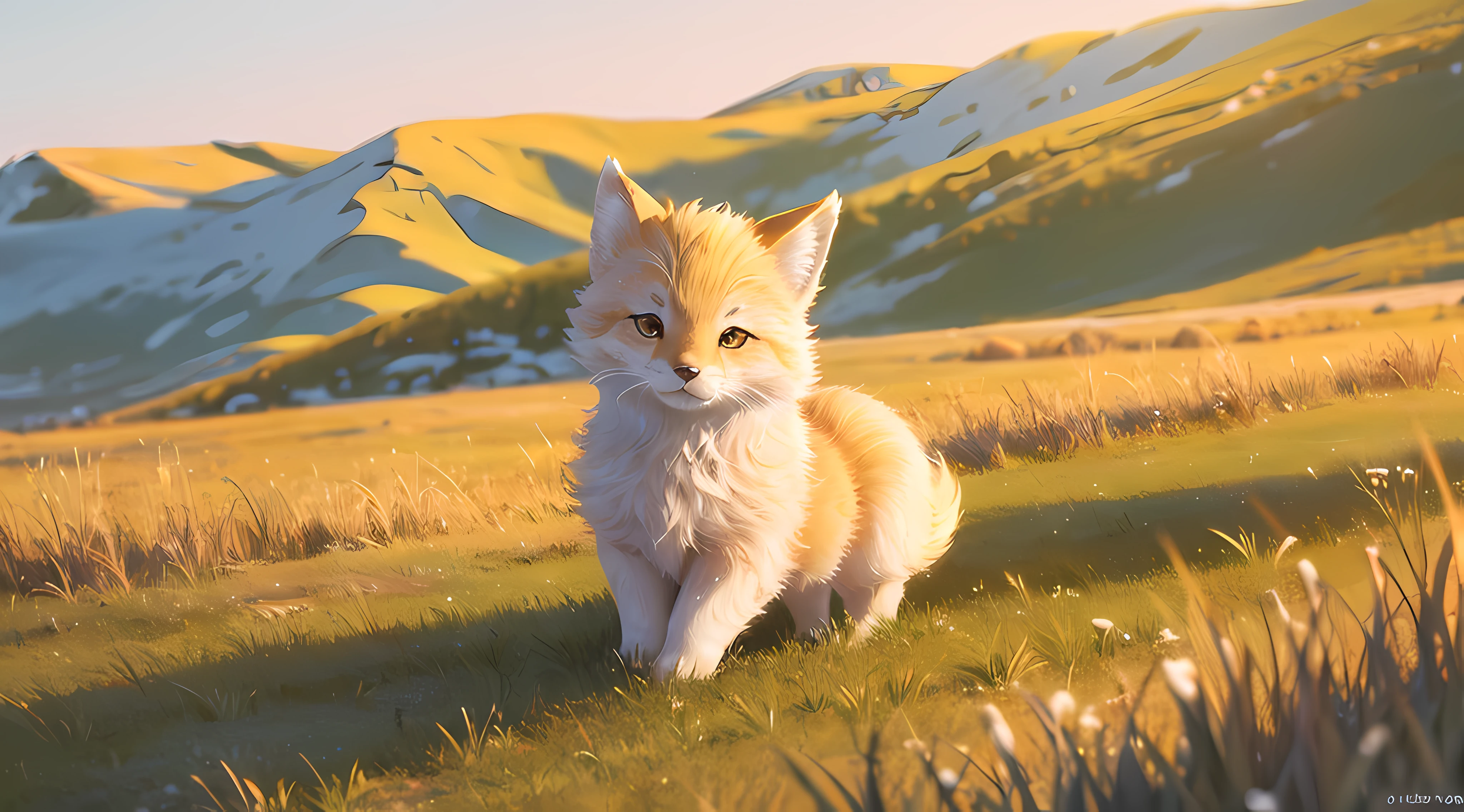golden grasslands,Snow fox cubs,