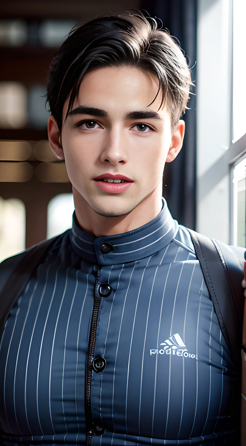 (((Men only))), ((head shot)), (Pietro Boselli), (((wearing a horizontal striped outfit ))), ((Handsome muscle man in his 20s)), (Big smile), (detaile: 1 in 1), Natural muscles, HIG quality, beautidful eyes, (Detailed face and eyes), (Face、: 1 / 2), Noise, Real Photographics、... ......................................................................................................................PSD, Sharp Focus, High resolution 8K, realisitic & Professional Photography, 8K UHD, Soft lighting, High quality, Film grain, FujifilmXT3