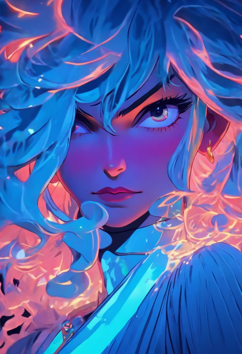 Surrealistic Female Portraits by David Hockney and Alphonse Mucha,Fantasy art, photograph realistic, Dynamic lighting, art stations, poster for, voluminetric lighting, Very detailed faces, 4 k'', Award-Awarded,, 1girll, In the dark, deepshadow, low tune,Cowboy shot,(official outfit:1.4) ,Long hair,White hair,