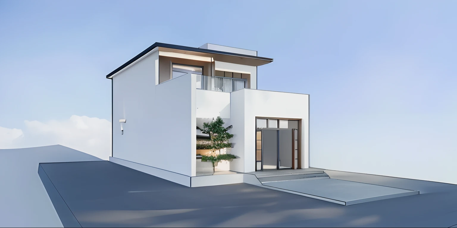 Exterior, morden town house, curve House, 1 road in front of the house, blue sky, dynamic light, best quality, wonder ful, masterpiece
