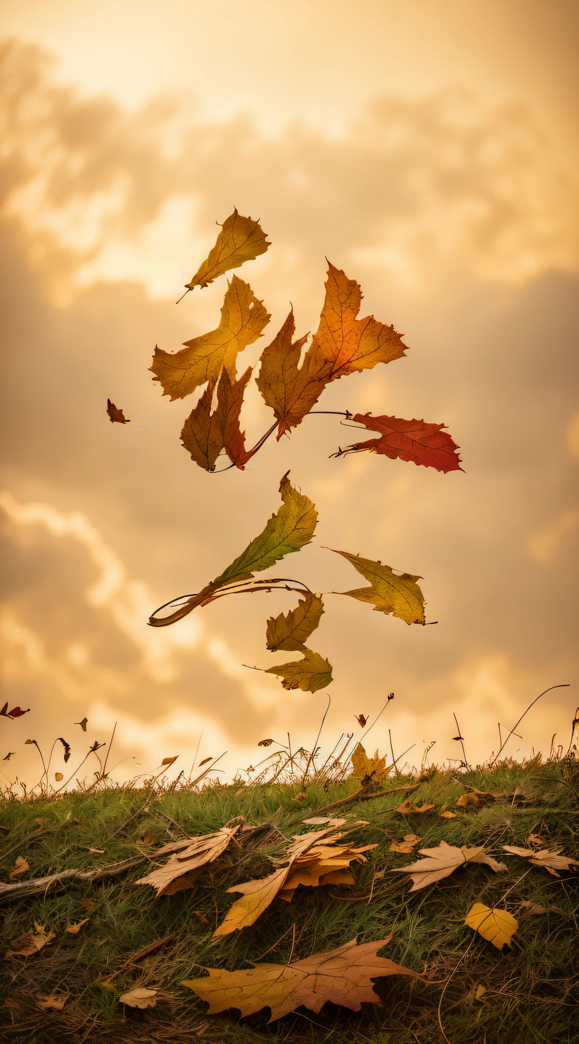 Autumn leaves,Fallen leaves,grassy fields,8K,Award-winning photography