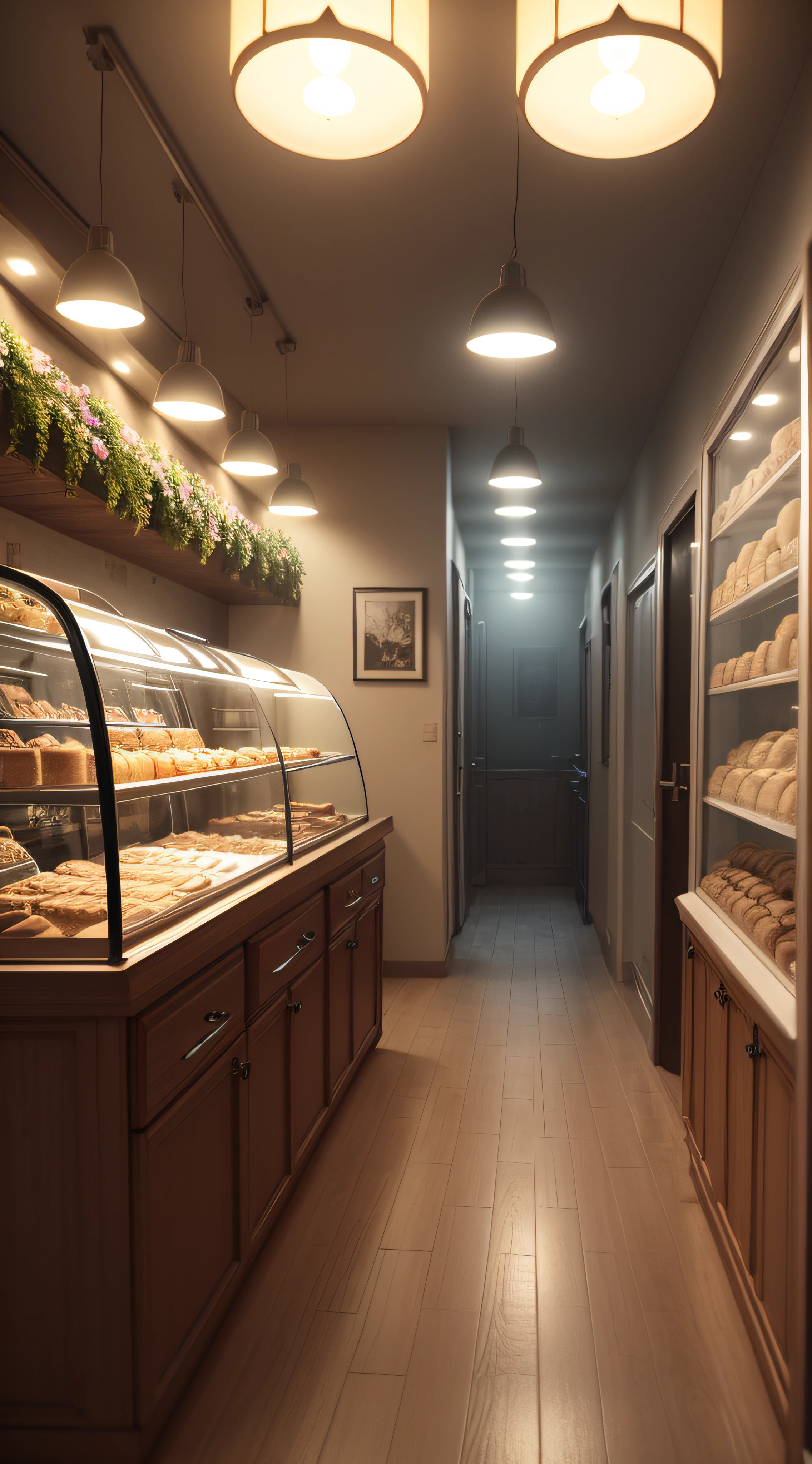 masterpiece,(RAW photo, best quality), C4D,render,3D,blender,Depth of Field,Octane Rendering,ultra-detailed, highres, extremely detailed,,mini\(ttp\),miniature,uncanny, celestial, Biscuit, A rustic bakery adorned with vintage decor, exuding a cozy and nostalgic ambiance, A foggy with mist hanging over the hills and valleys,night snow scenery, flower,tree,road,wood,rock,
