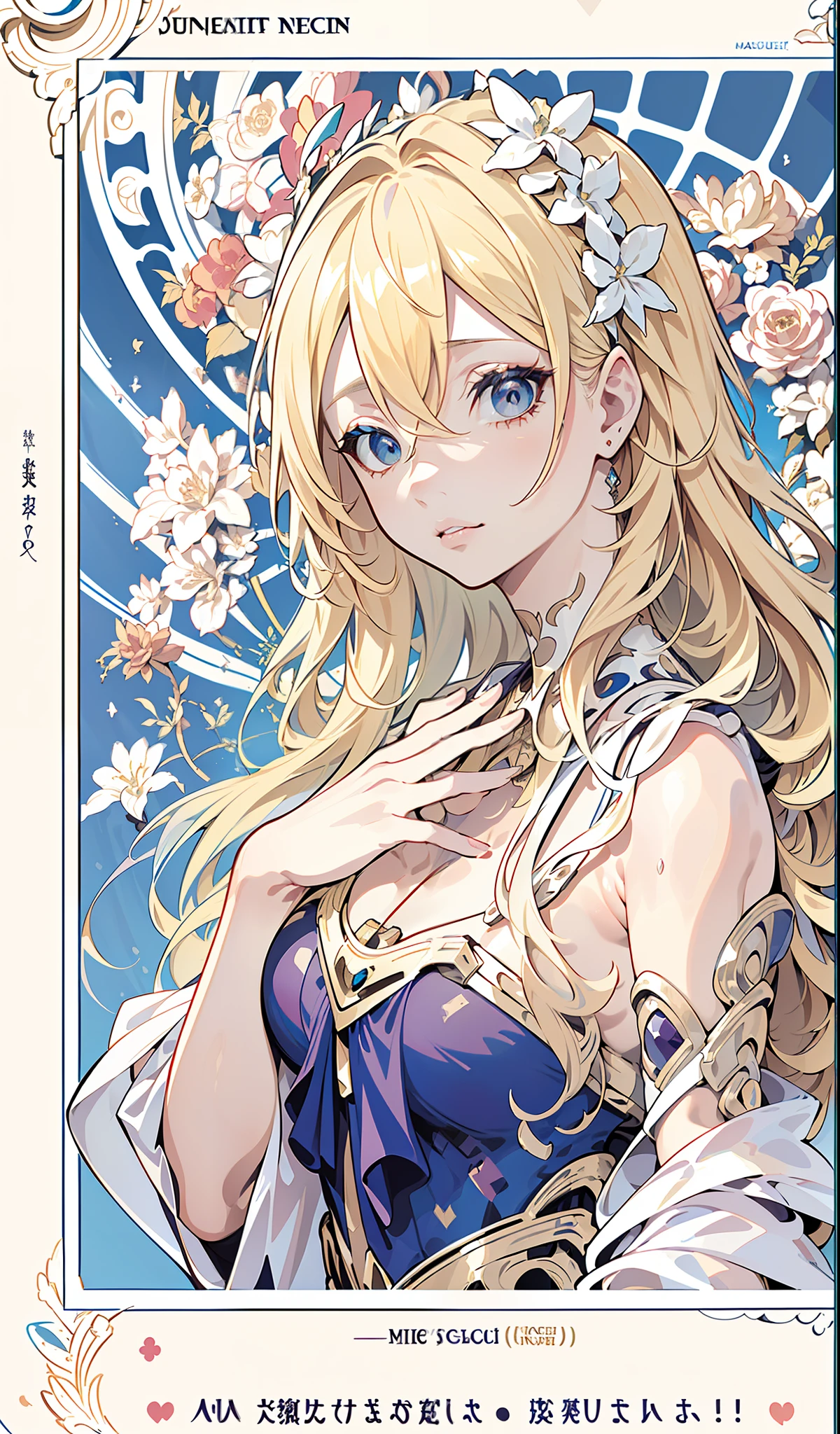 tarot card layout，Best quality, Masterpiece, (Realistic:0.6), Realistic lighting,Flower frame， Decorative panels， abstract artistic， Alphonse Mucha （tmasterpiece， best qualtiy， A high resolution： 1.4）， A detailed， Complicated details， 4K，Wheel of Fortune，golden colored，Solid