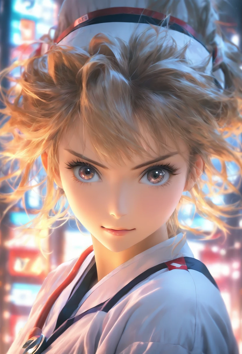 Best quality, Masterpiece, 超高分辨率, (Realisticity: 1.4), Original photo, 1girll, conservativelydressed, Nurse's uniform, cinmatic lighting, Big breasts, Cover chest