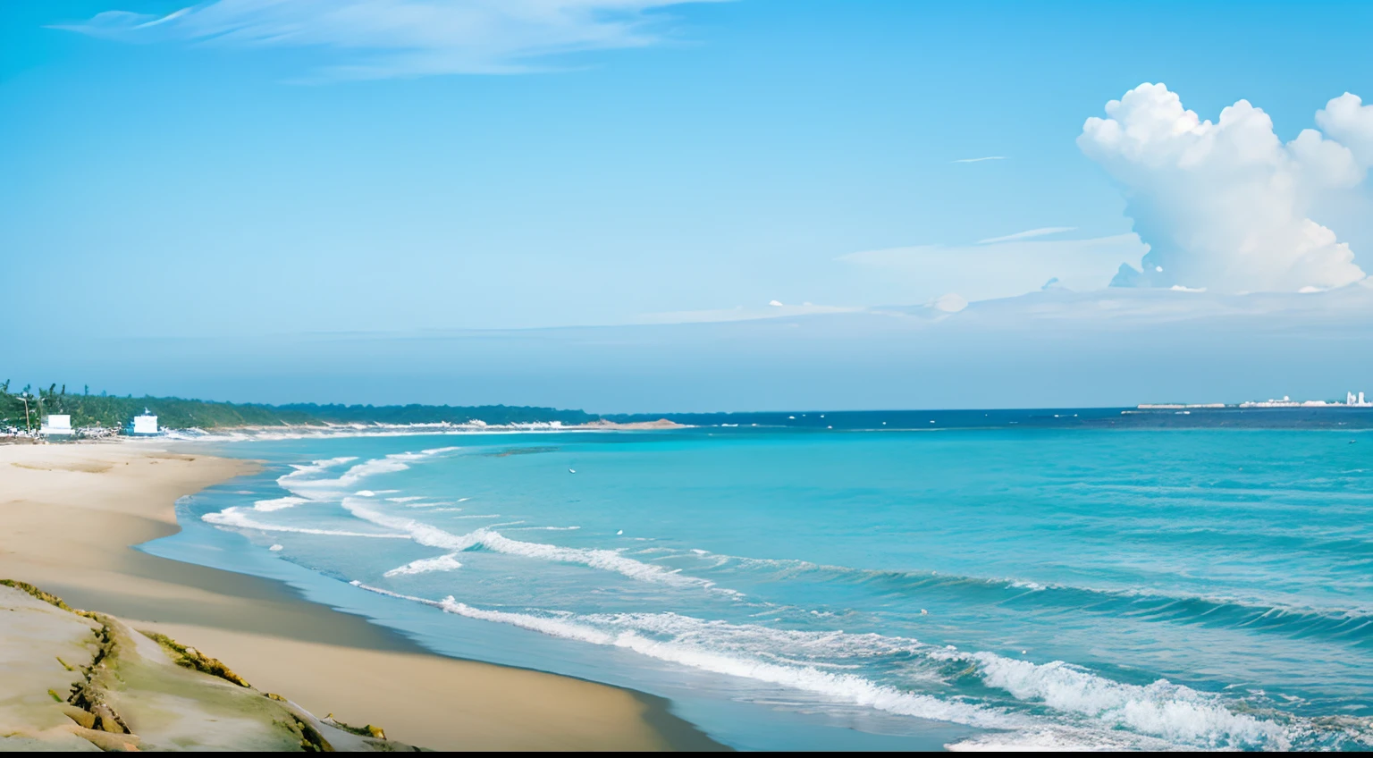 jpn、sea side、White sandy beach、Calm waves、Broad horizon、Crystal clear blue sea、Flying seagull、