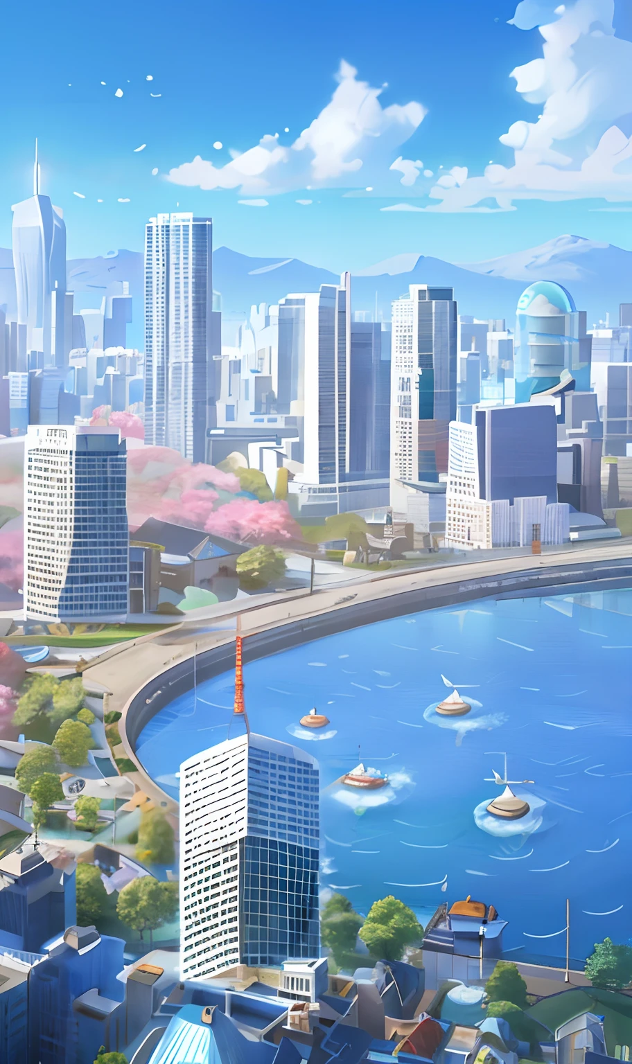 Anime city with river and big city background, hd anime cityscape, Beautiful cityscape, Japan city, Beautiful city of the future, urban backdrop, Beautiful city, anime style cityscape, tokyo background, spring season city, city in backround, Modern city background, beautiful cityscape background, megacity background, town background, City in the background