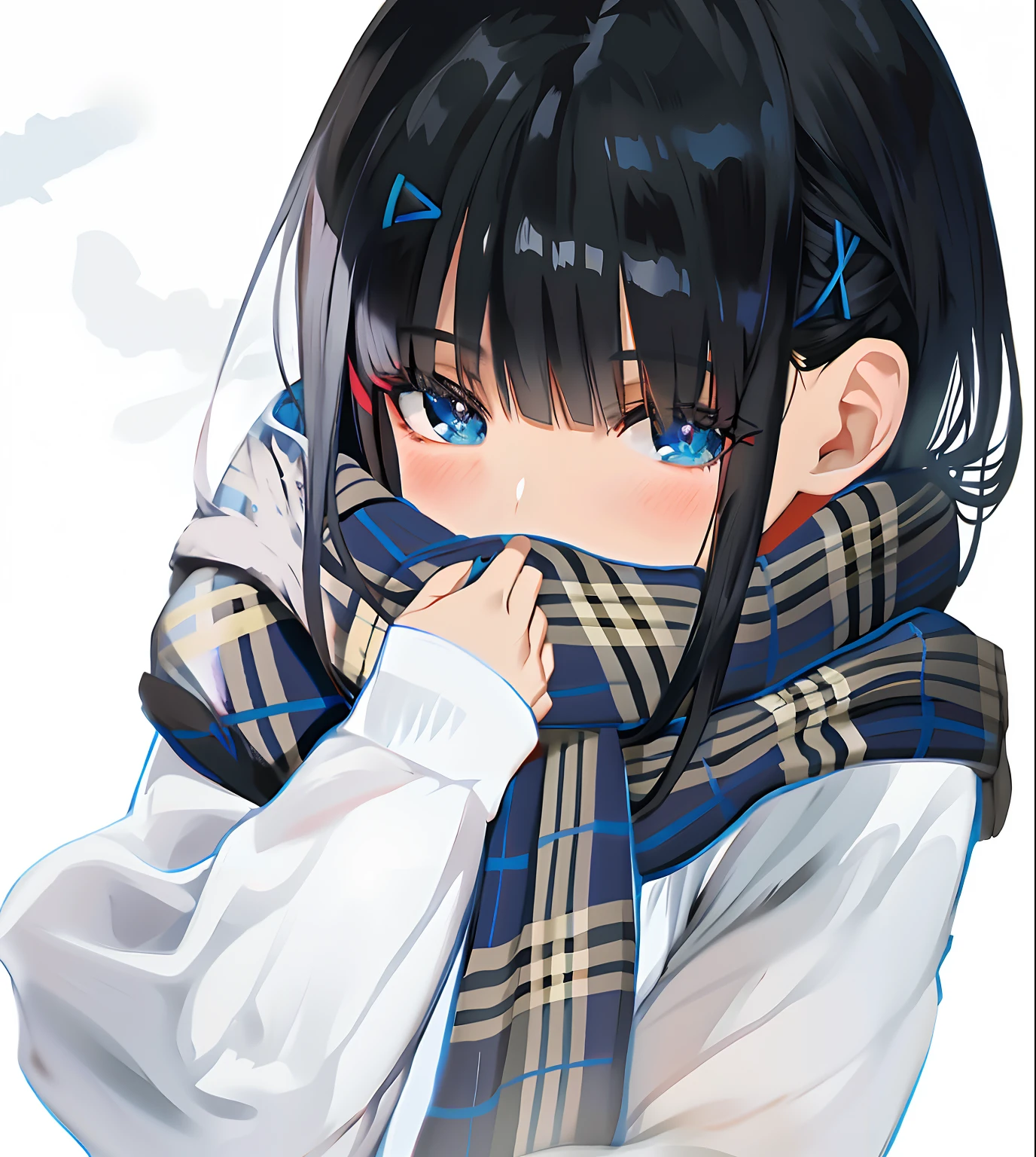 Black hair and red eyes anime girl wearing a scarf, anime moe art style, Cute anime girl, anime visual of a cute girl, extremely cute anime girl face, (Anime girl), An anime girl, Anime girl, Cute anime girl portrait, Smooth anime CG art, cute anime face, Beautiful Anime High School Girls, up of young anime girl, Clear dark red eyes