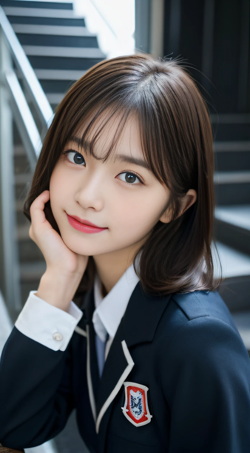 (((32k,high detal,high-detail、masterpiece,Attention to detail,full body Esbian,独奏))),Raw photo & realistic atmosphere,beautiful dark blue eyes,Detailed mouth,Glossy lips,Detailed eyebrows,Eyes drawn in detail with soft white skin that shines in every detail、azure eyes,Very beautiful eyes,Detailed lips、Very beautiful face,Very well-formed face、Lifelike face,shiny beautiful lips, Realistic Young Gravure Idol, very beautiful school girl, ,Moderately beautiful, Young Sensual Gravure Idol, Young Gravure Idol, Beautiful, Cute and sexy15 year old schoolgirl,the whole body is wet,dripped out,with a flushed face,Incredibly beautiful15-year-old girl,short-cut,Brown shiny hair,Hair is wet,Dripping water,dripping,(Black pantyhose,Beautiful fece,Looking at the camera:1.4),(Cross your legs in black pantyhose,darkness,Very dark,Pitch-black staircase without street lights,Illuminate the subject with a flashlight,spot light:1.7),(A sexy,Slightly chubby,High Detail Hi-Vision Hi-Vision Japan Hi-Vision Black High Definition High Definition Black High School Girl Uniform,well-shaped breasts,,Mature body, I'm anxious and about to cry,Moist eyes,cold smile,glareing,The glaring face is also beautiful:1.5),(The chest of the uniform is open,Sit on the stairs with your legs open in an M shape,Rollback:1.7)