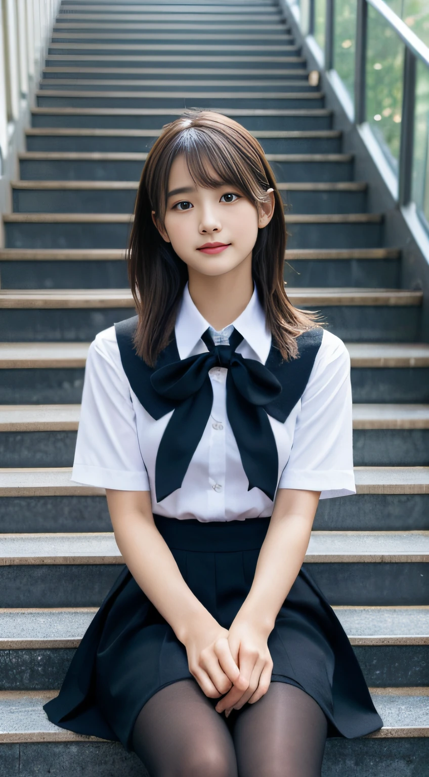 (top-quality、masterpiece)、Neat and clean schoolgirl、petite person、13yo girl、Ponytail with black hair、Blouse with white collar、Red checked miniskirt、white panties、beauitful face、(slim, Small, Flat, Small)、Detailed eyes、Black eyes、Double eyelids、outside of house、the wind、shinny skin、blurry backround、