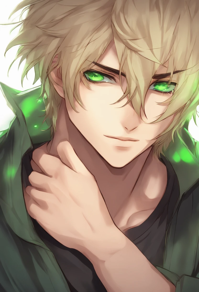 beautiful anime guy with green eyes and light hair