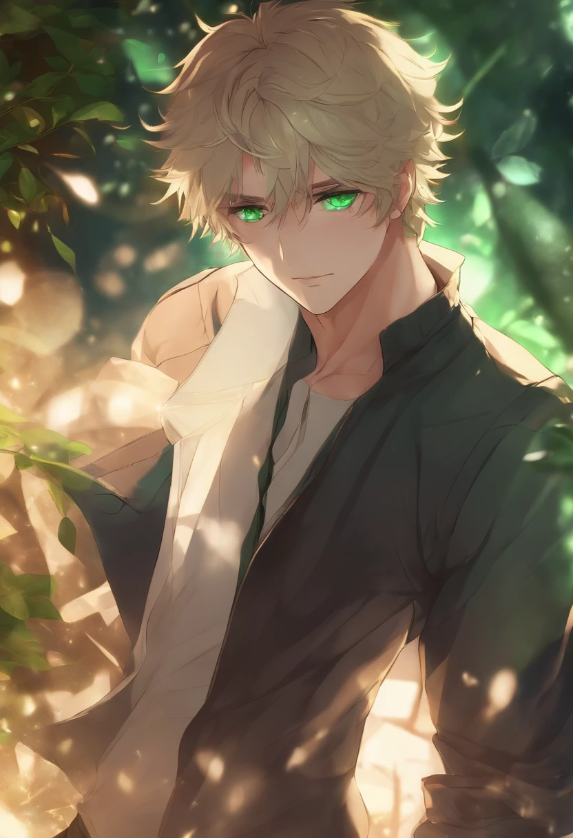 beautiful anime guy with green eyes and light hair