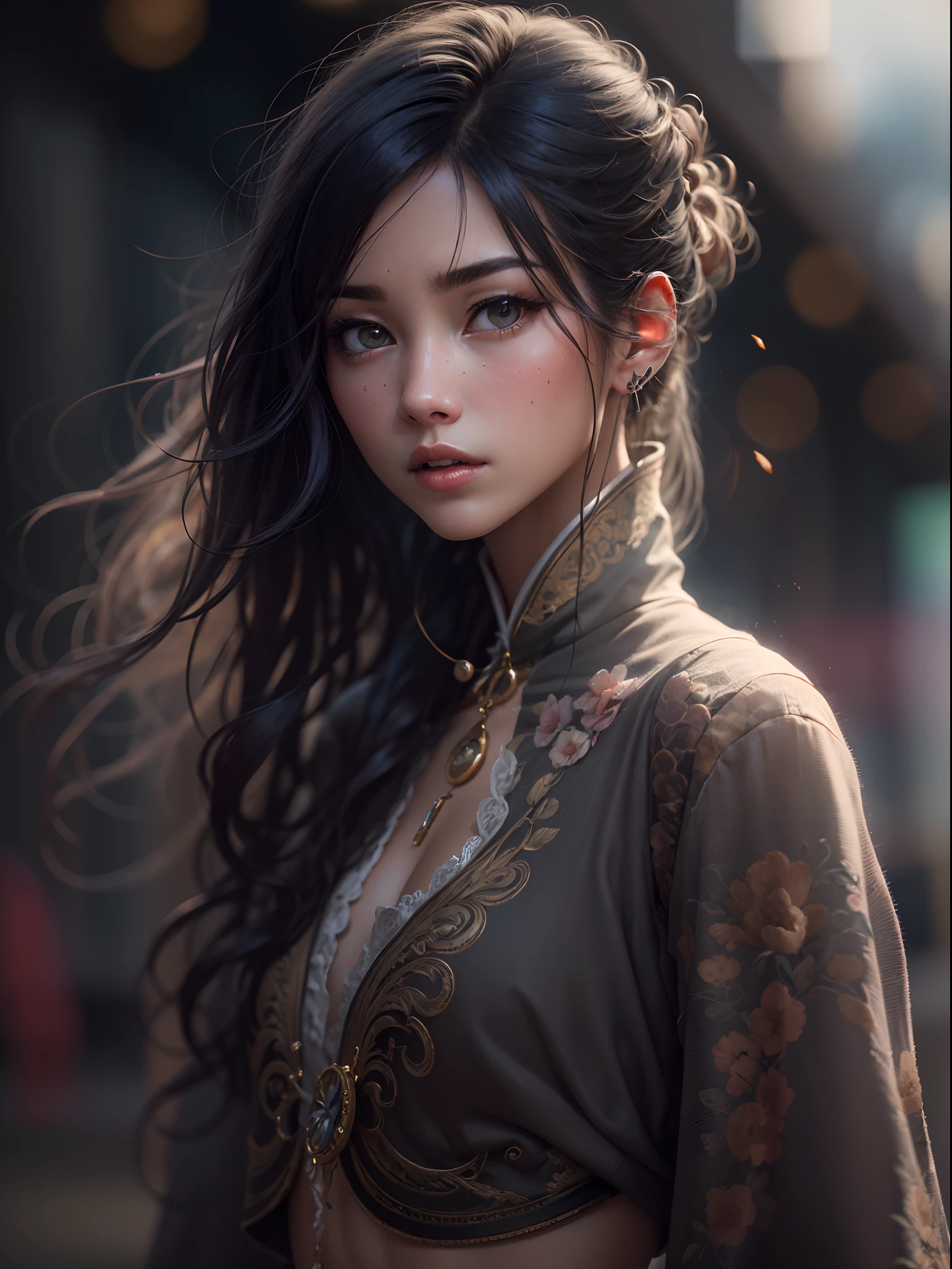 UHD, Masterpiece, High Quality, High Detail, Top Quality, Hi-Res, HD, 16k, 8k, 4K, Award-Winning BREAk, Realism, Depth of Field, Cinematic Lighting, Backlight, Symmetry, Bokeh, f/1.8, Eye Level Shot, 35mm, Hasselblad, Very Delicate and Beautiful, Very Detailed, Amazing, Fine Detail, Masterpiece, Best Quality, Official Art, Absurd, Incredibly ridiculous, Ultra detailed, High Definition, Very detailed, Beautiful cute girl, (Cowboy Shot: 1.25), Break, Hair behind the ears, Very detailed eyes and face, Beautiful detailed eyes, Face light, 18 years old, (black long straight hairstyle: 1.2), detailed hair, (slender: 1.15), perfect ???????, perfect proportions, (Ancient Chinese city background: 1.25), detailed background, (looking at the viewer, facing the viewer: 1.15), ((seductive model pose)), (((dynamic pose))), cinematic lighting, NSFW