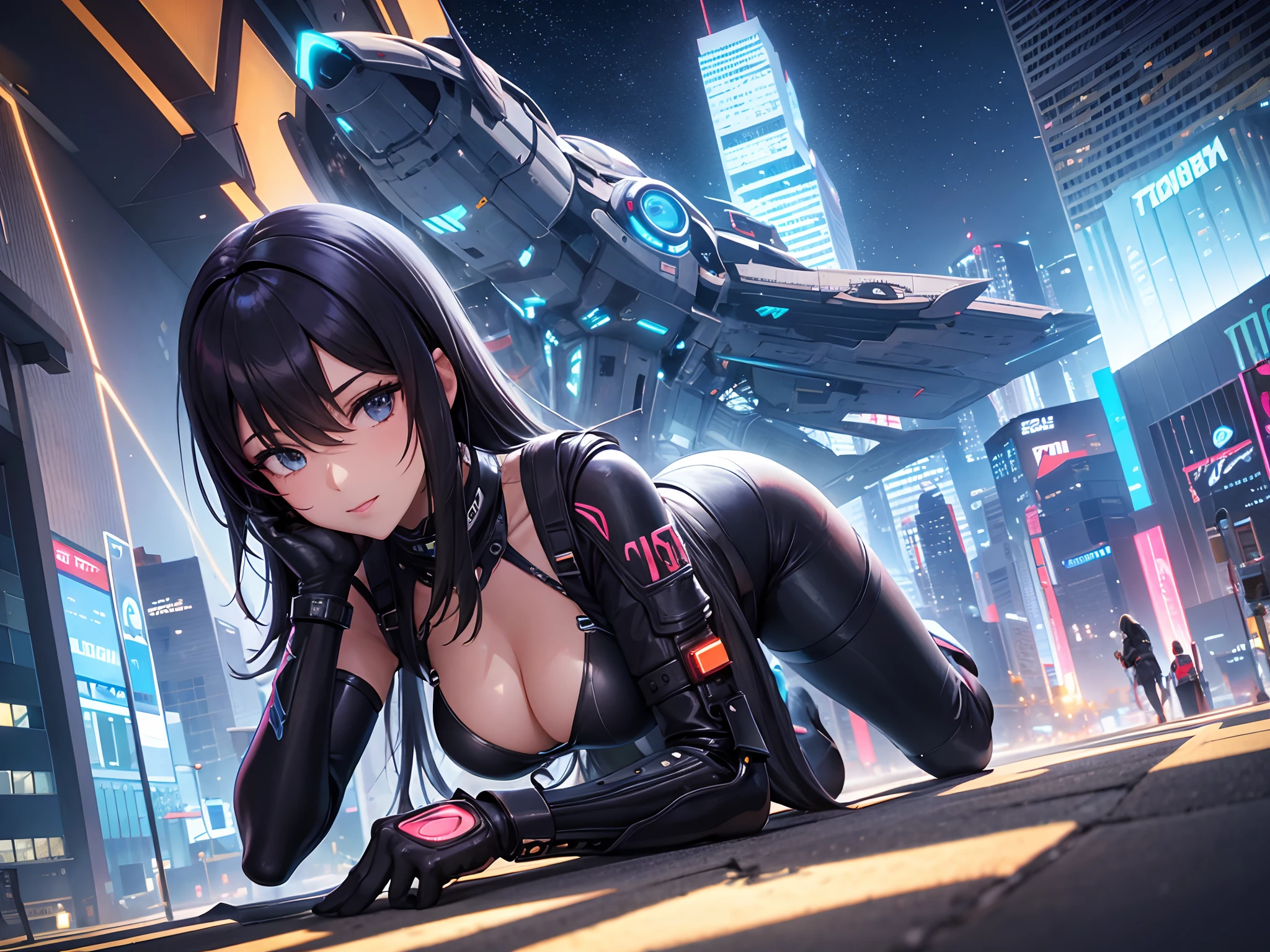 City of Bogotá totally futuristic year 2099, carros futuristicos voladores, personas con ropa extravagante futurista, girls in swimsuits, perros cyborg, luces volando para dar luz a las calles, motos voladoras, edificios gigantescos y casas estilos coreanas, mujeres lindas con ropa interior de hilo.
