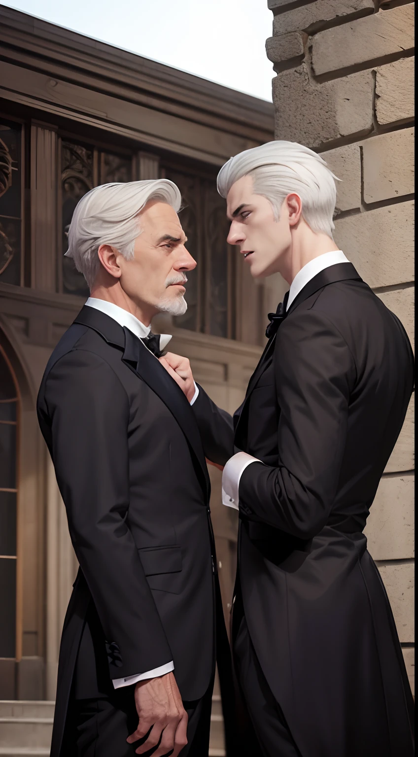 two guys,fights,Gray-haired old man butler,Vampires,Dark Wind,Classical castle