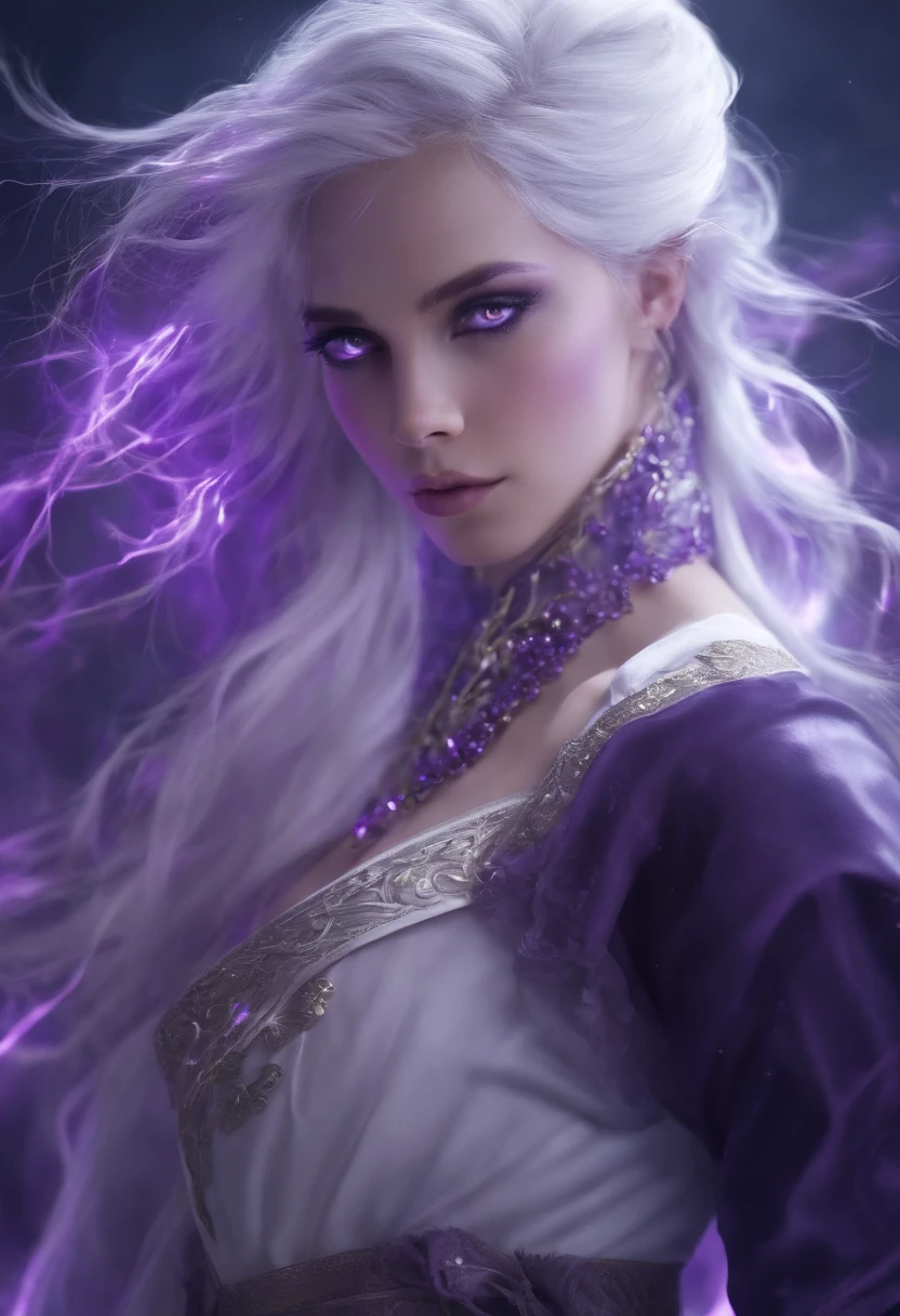 Zenistu, purple and white clothes, purple and white Lightning, white hair, purple eyes,