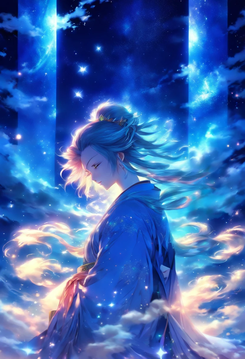 A highly concentrated beauty wearing a Jiang Tian Xingyue painting, concept art inspired by Tosa Mitsuoki, Pixiv competition winner, Best quality, Fantasy art, beautiful anime scenes, A bright moon, Starry sky environment in moonlight, Dream painting, Anime background art, dream scenery art, Fantastic night, anime backgrounds, background artwork, dreamlike art, Atmospheric anime, Starry sky, Detail enhancement.