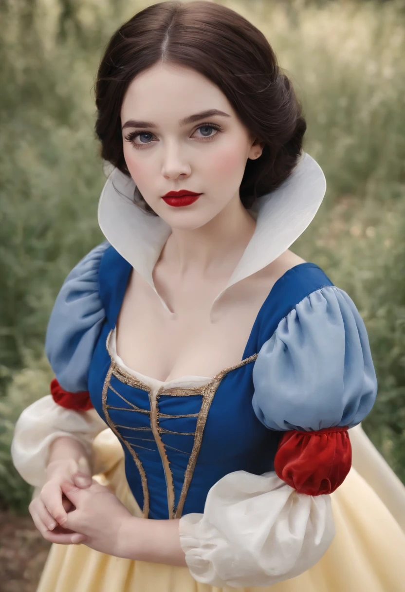 (1kid), (Snow White cos:1.3), little child, upper body, Little blue and red dress, Ultra photo realsisim, Realistic, best quality real texture skin,cute true circle Symmetrical eyes, cute face, medieval world, epic realistic, Cinematic