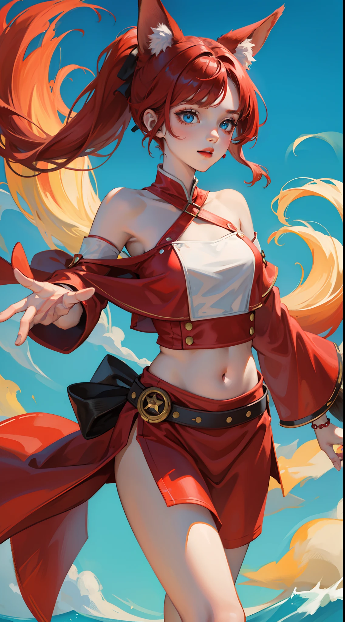((masterpiece,best quality)),(negative space:1.4),(1girl, solo:1.4),beautiful detailed eyes,floating pink hair, red hat, fireball, casting a fire spell, orange and red fractals background, looking to the side, teal eyes, fullbody, jumping