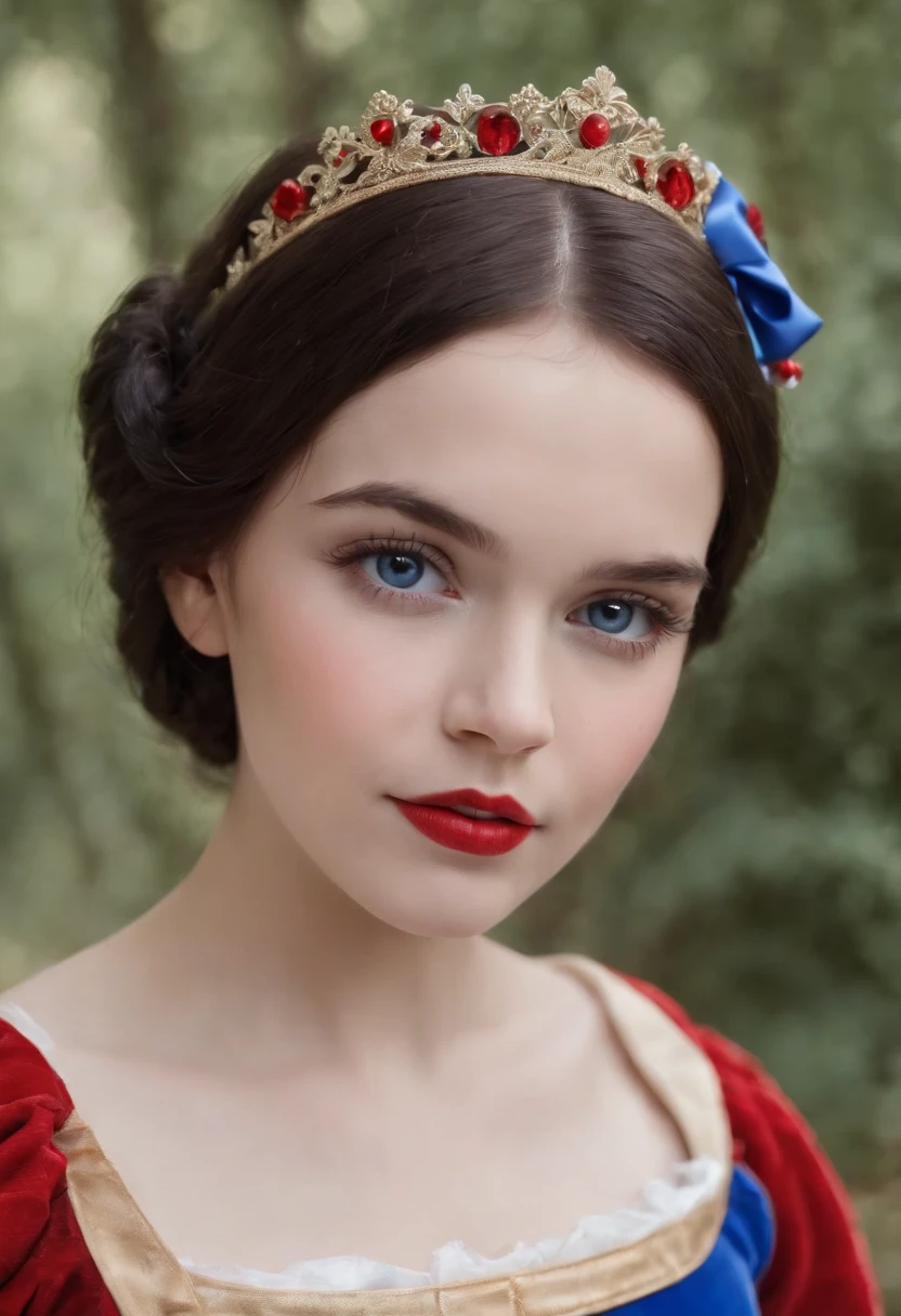 (5 ), (Snow White cosplay), little child, Little blue and red dress, Ultra photo realsisim, Realistic, best quality real texture skin,cute true circle Symmetrical eyes, cute face, medieval world, epic realistic, Cinematic