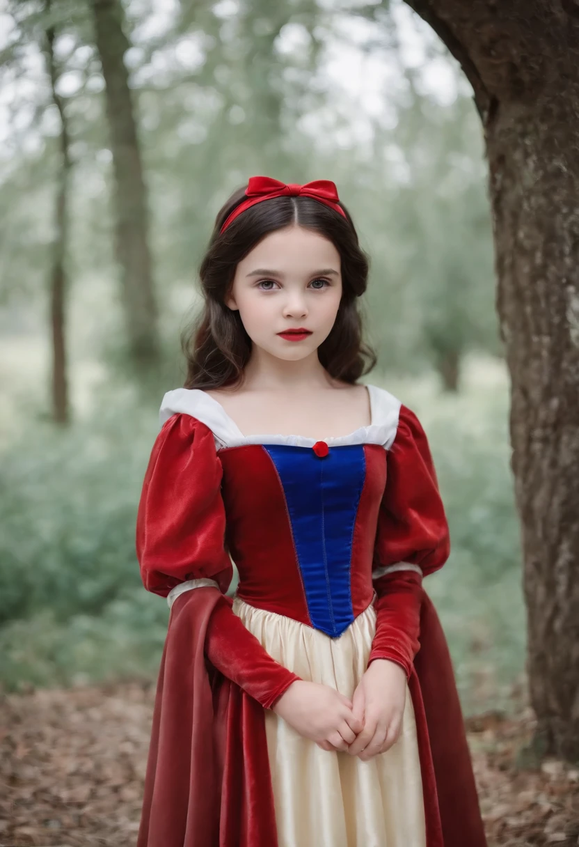 (5 ), (Snow White cosplay), little child, Little blue and red dress, Ultra photo realsisim, Realistic, best quality real texture skin,cute true circle Symmetrical eyes, cute face, medieval world, epic realistic, Cinematic