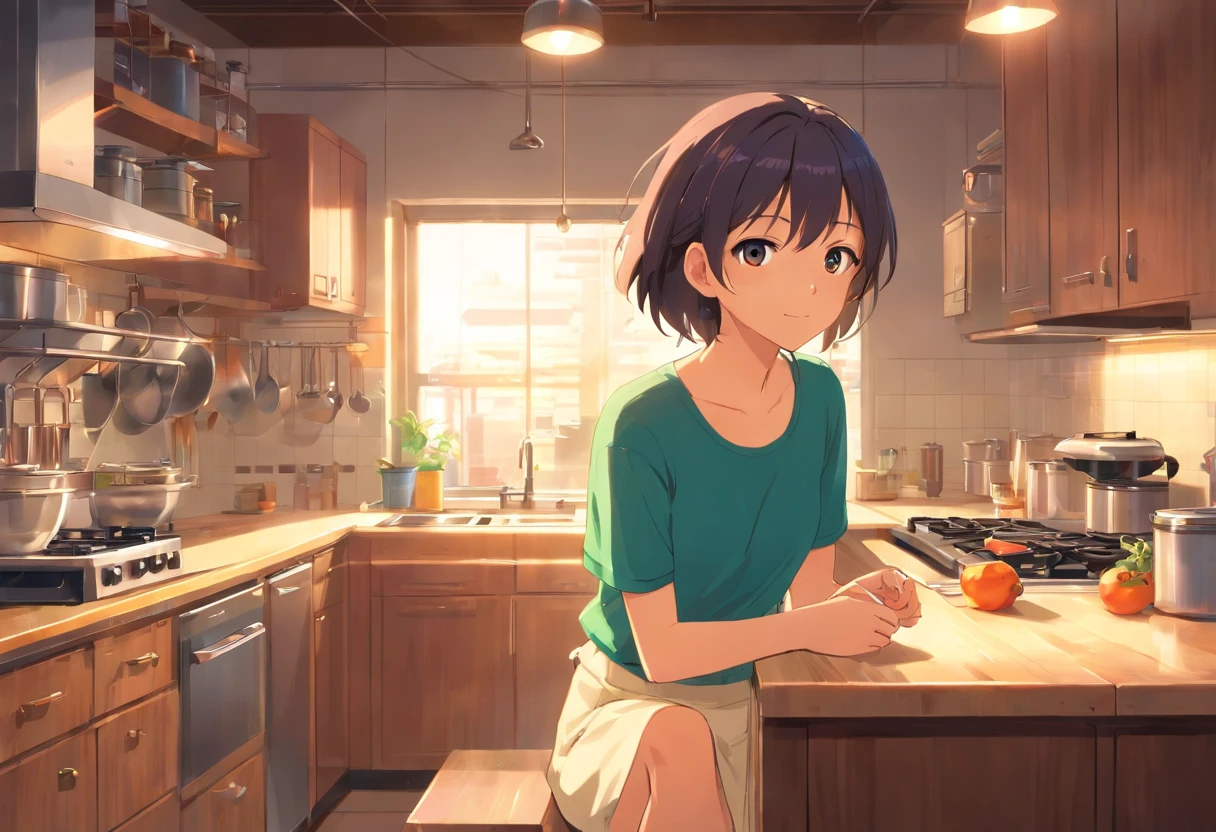 (Best quality,A high resolution,Masterpiece:1.2),(Inside the kitchen:1.2),,(Soft warm lighting),(tap),