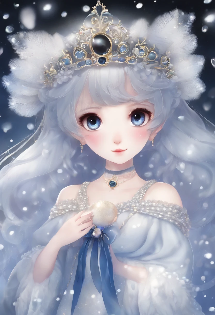 It is a yokai with a round and cute appearance..。the body is small、It looks like a fluffy polka dot pattern.。Its body is translucent and、、It emits a faint pale light.。Midron has big eyes、Their eyes represent loveliness and friendliness。pure、On the head is a crown of small droplets,、It sparkles every time you move。