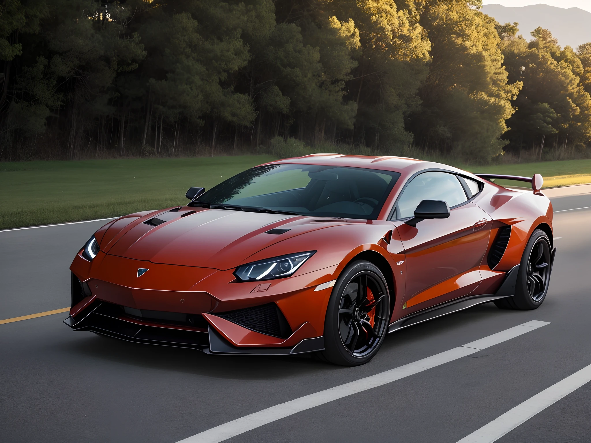 Ella esta totalmente desnuda, las piernas abiertas, ella mide 1.30 de altura, small tist, small tail, ropa tirada en el suelo, ella esta acostada encima del capo del carro, el carro es un lamborghini combinado con un mustang, el carro es blanco con rojo, esta de dia, 's Face, asiatica