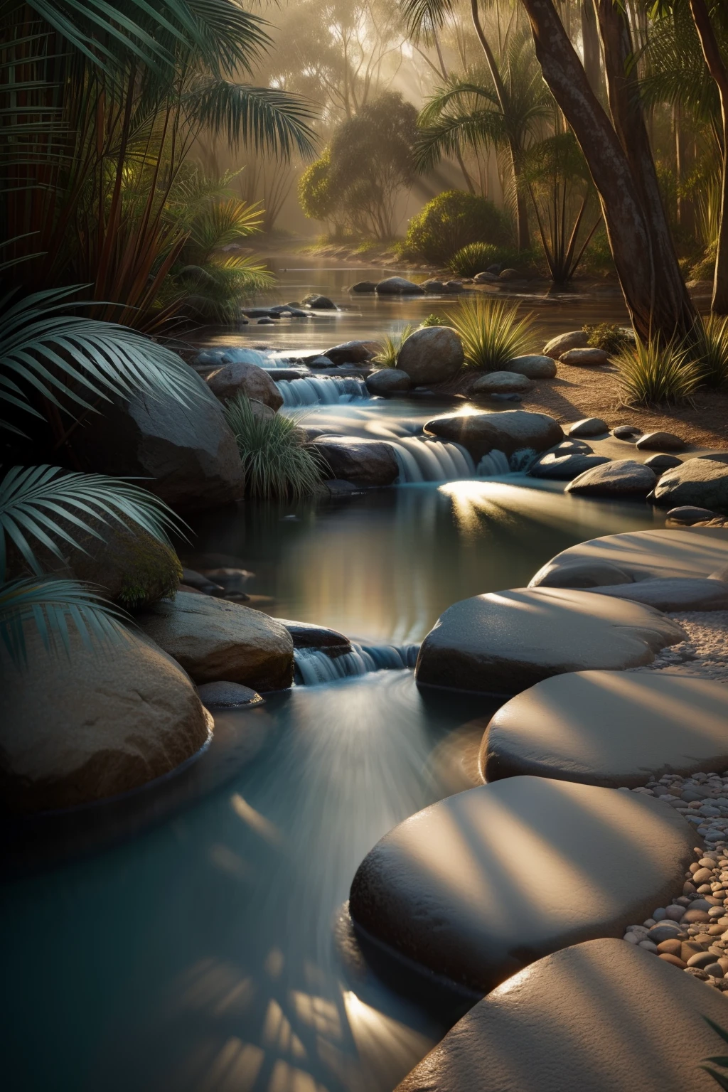 Australian wildlife, photorealistic, soft pastel colours, tranquility, intricate, water abstract, path tracing, illustration, insanely detailed, shadow mapping volumetric light, dramatic lighting, award winning photography