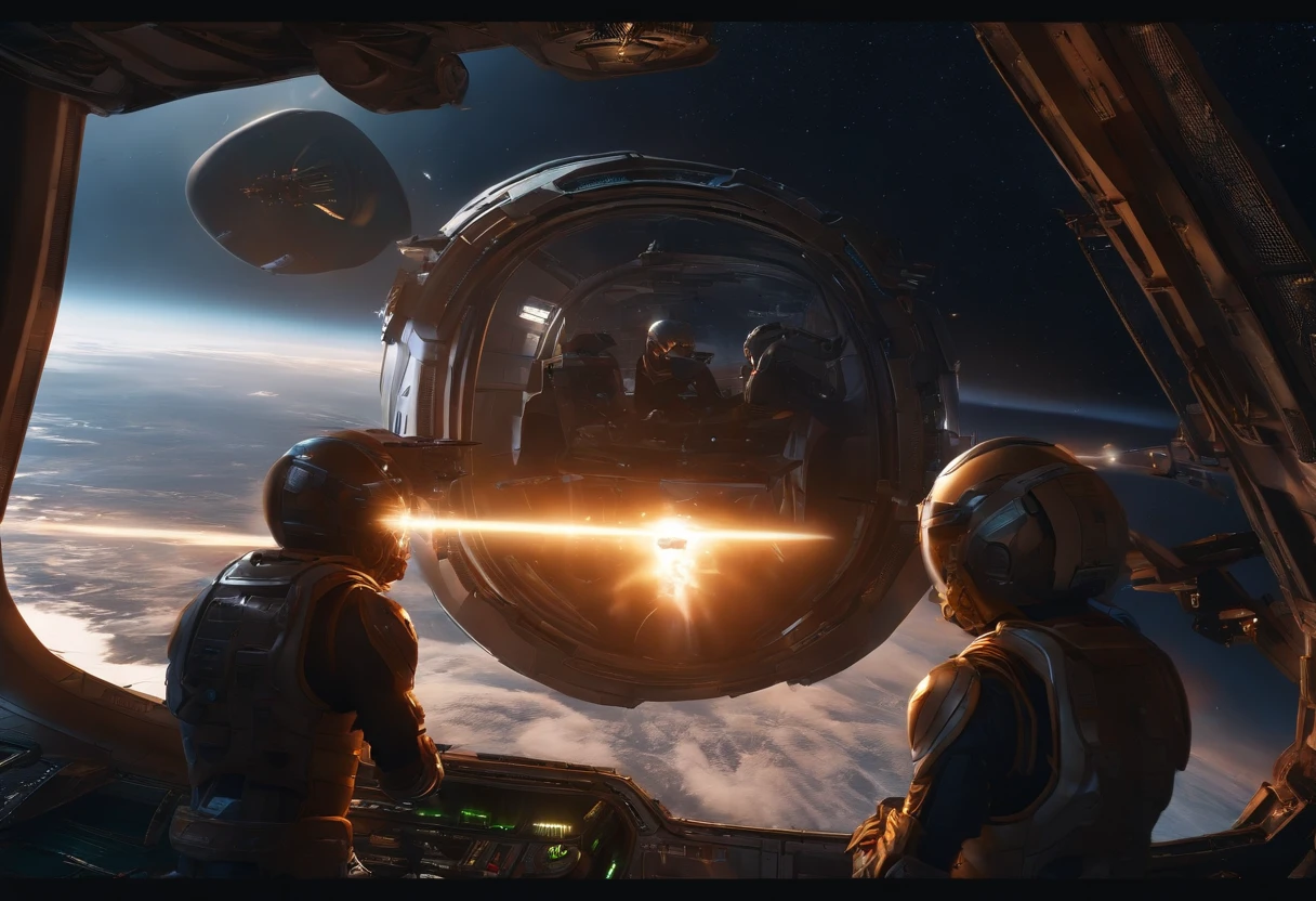 Best quality, , 超高分辨率, (Realistic photography:1.4), Fight inside the spaceship