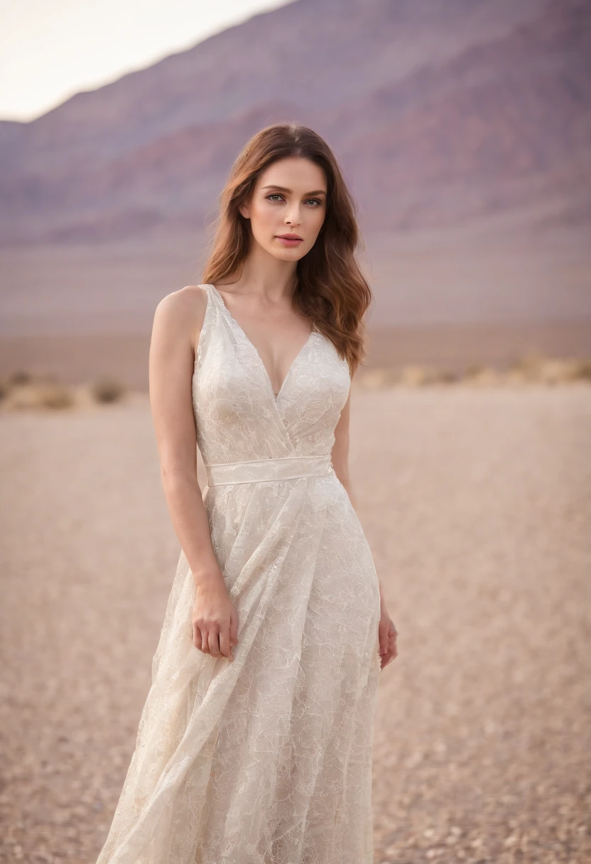 Death Valley National Park, a beautiful woman, anka zhuravleva, Nikon d850, gino severini, normcore style, photorealism technique, camera throw, ultra high definition image (upper body)