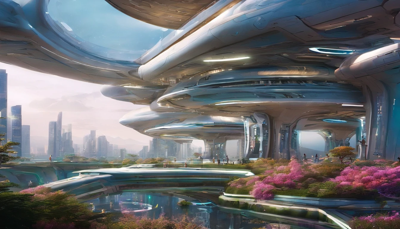 Urban design of the future,The shape of the building is special,There is a sense of design,aestheticly pleasing,Renderings,There are flowers,There are greenery, Rich in color