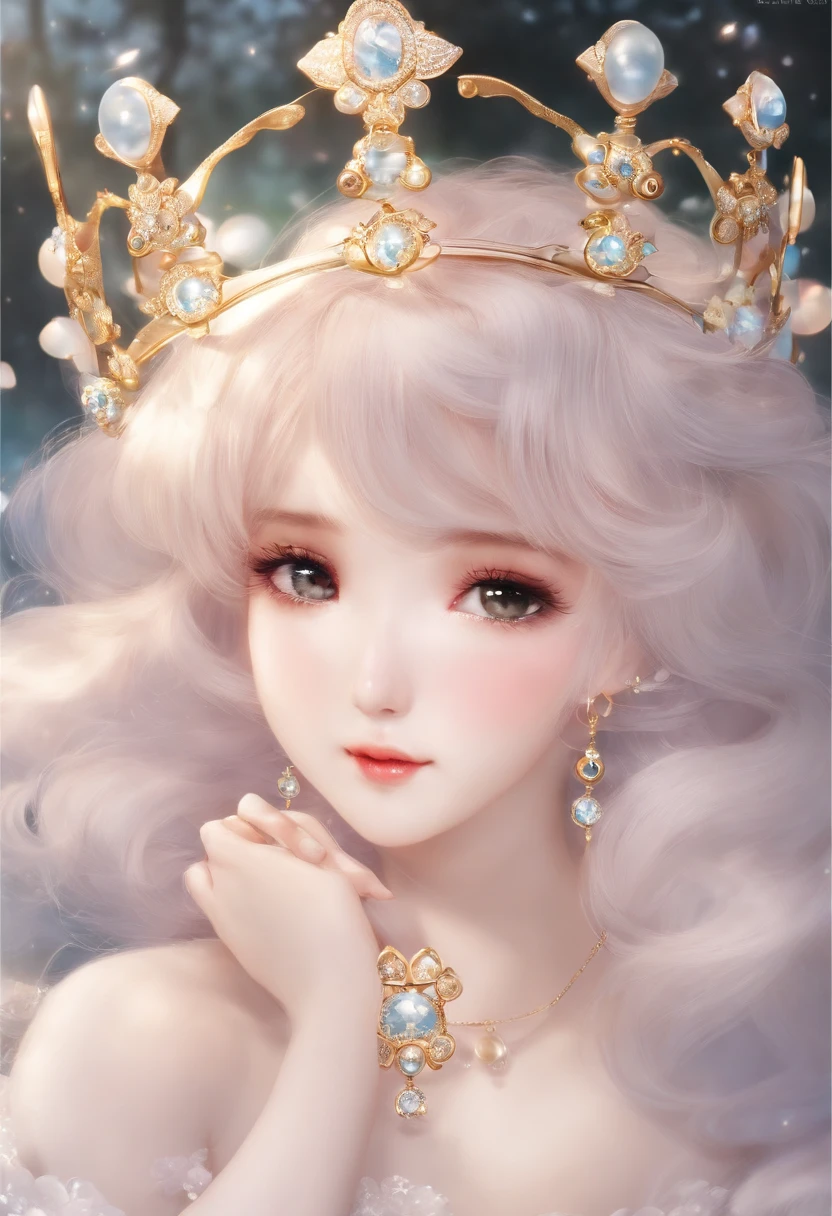 Round and cute yokai。the body is small and round,。Fluffy polka dots。Its body is translucent and、、、、It emits a faint pale light.。Midron has big eyes、Their eyes represent loveliness and friendliness。pure、On the head is a crown of small droplets,、It sparkles every time you move。