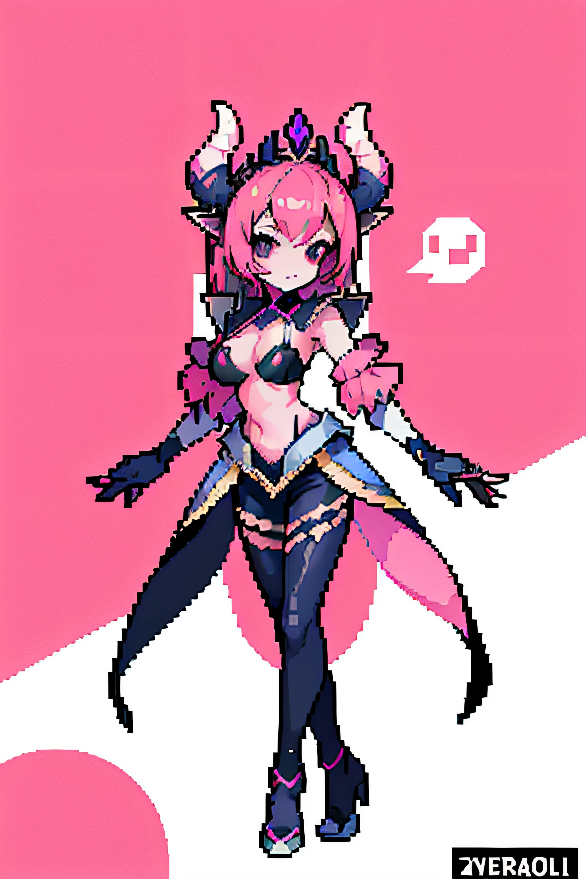 selena /(mobile legend/), mobile legend. cleavage, (masterpiece, top quality, best quality), pixel, pixel art, 1girl, full body, use abbysal worm, pink hair