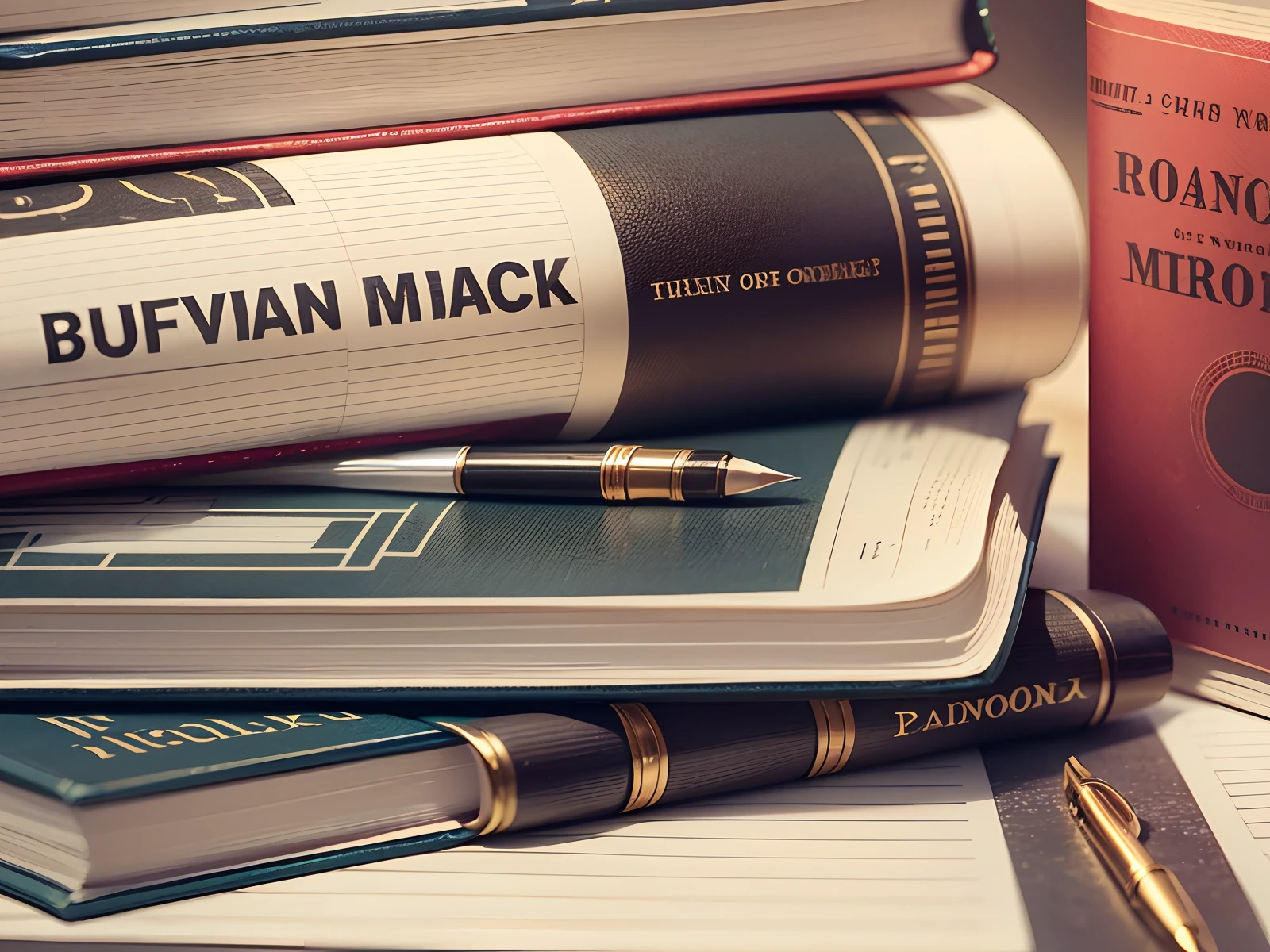 a book named -"how to win friends and influence people" on the top of pile of 3 books pen and lens lying (hyper realistic photography) --auto --s2
