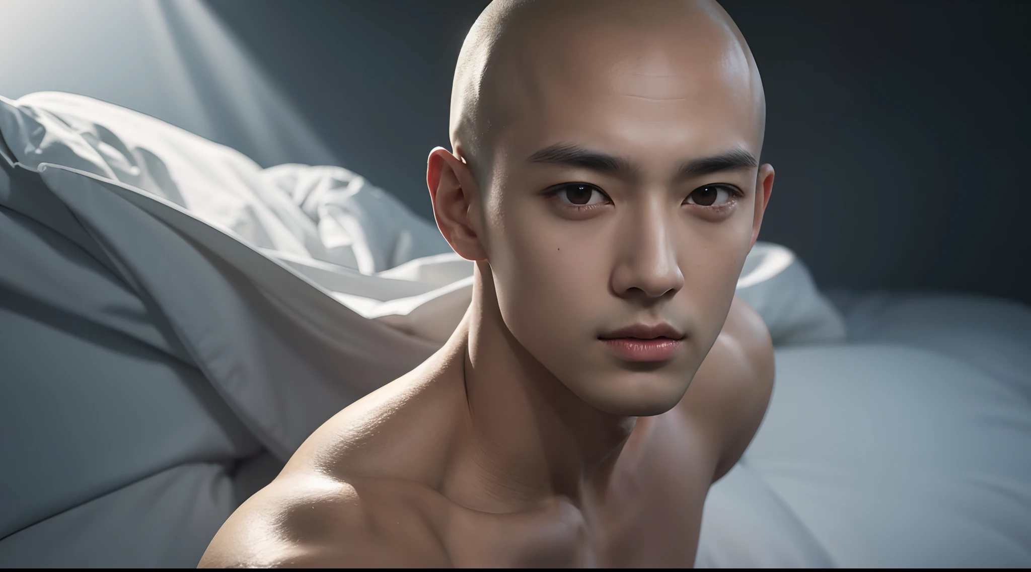 "(Upper body portrait 1.2) 20 year old Saitama is a true masterpiece with masculine beauty, perfect anatomy. When looking into his beautiful eyes, with charming, attractive eyes, his gaze is directed towards towards the viewer, you can clearly see every little detail and every detail. Perfect lines, every little detail on the skin with 8K quality, people are attracted by the confidence radiating from every look , his head has silky hair and his face is drawn in great detail in 8K image quality, the battle in the background, which further increases his confidence.”