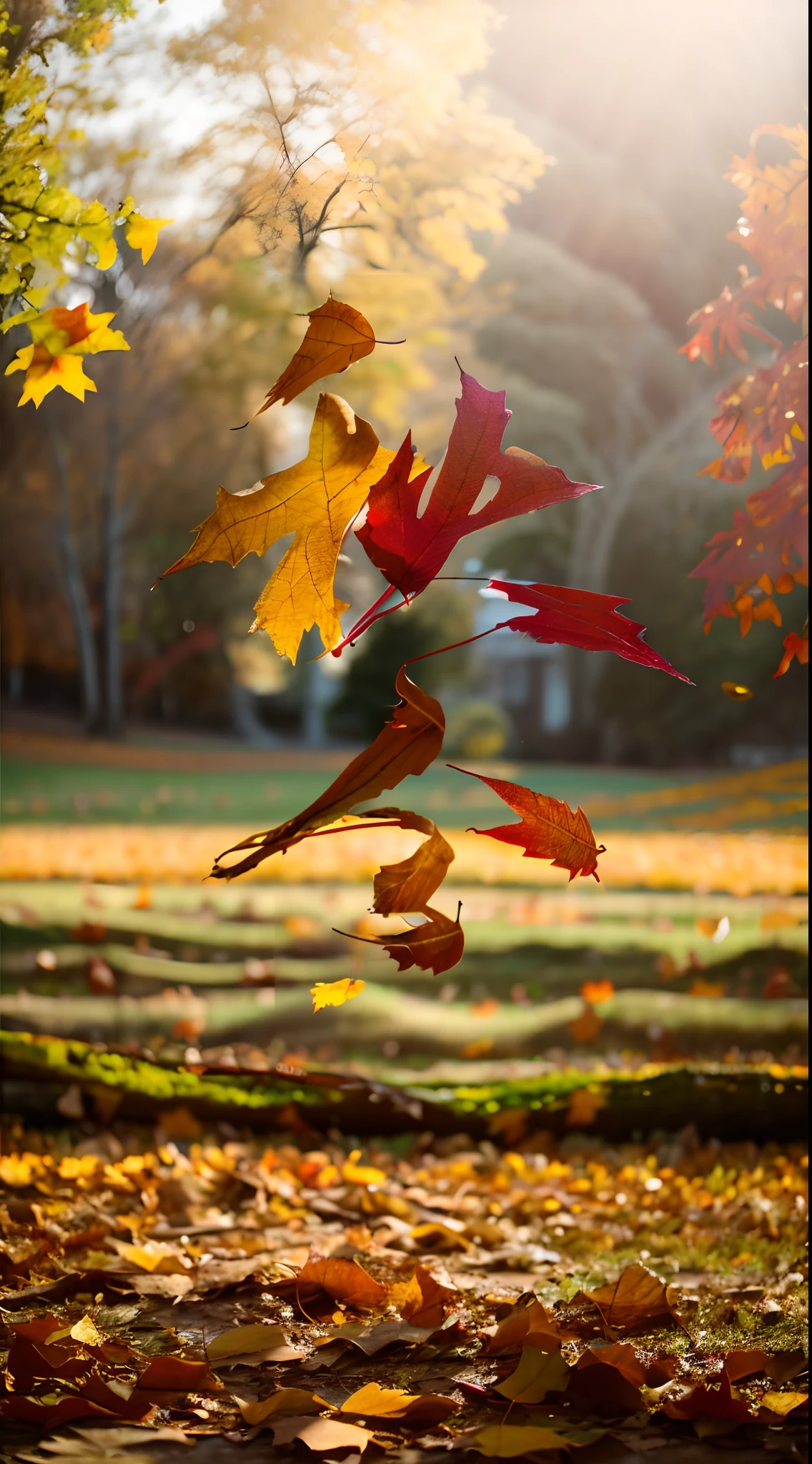 Autumn leaves,Fallen leaves,grassy fields,8K,Award-winning photography