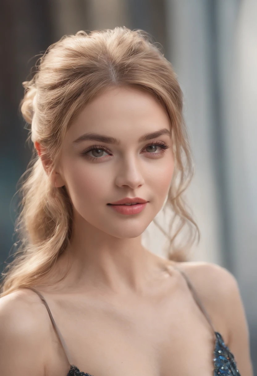 absurdres, Masterpiece, young sexy blong woman, Feminine energy, submisive, seductive, pretty face, ponytail, smiling, fashion podium catwalk, looks like princess, bikiny, detailed face, detrailed eyes, atractive woman, big boobs and ass, luscious lips, High angle view, cinematic, realistic, focus, 8k, bokeh,