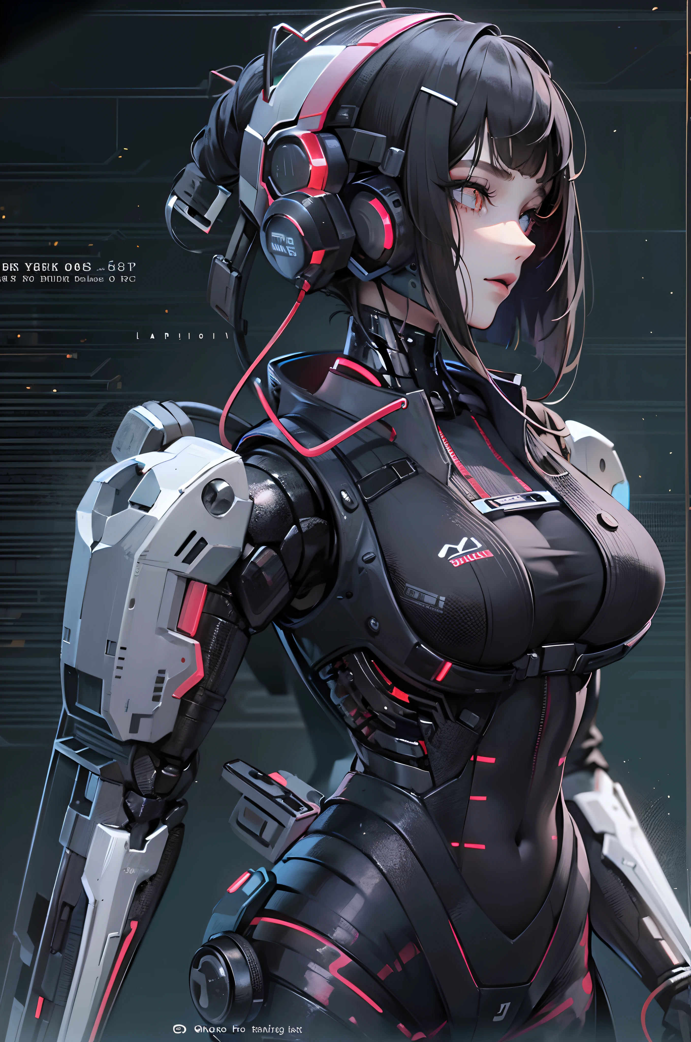 ((tmasterpiece)),(Best quality at best),(A half body),(ultra intricately detailed),(Highest definition),(8K),(Clean lines),(Perfect facial features,Perfect flesh),(offcial art),cyber punk perssonage,Cyborg girl,droid,Puppets,Artificial dolls,missiles,Short silky black hair,(Godless pupils),(Simulate skin),sense of science and technology,Lab Room,((Poor milk)),Slim waist,binh
