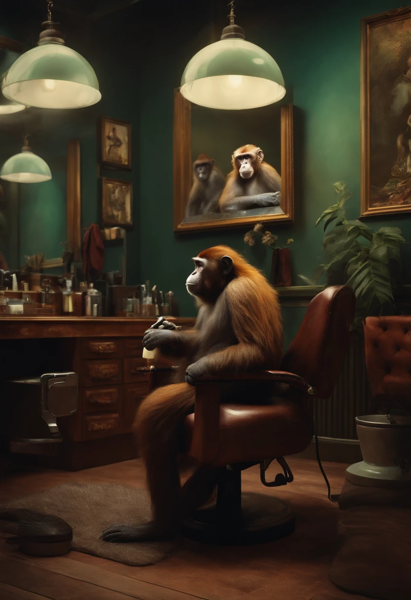 monkey cutting a realistic man's hair