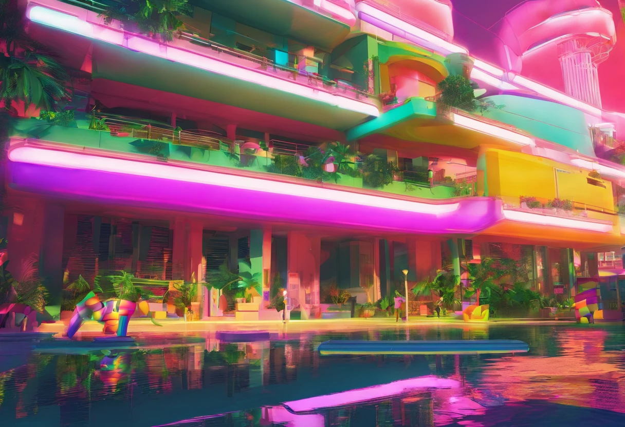 Urban design of the future,The shape of the building is special,There is a sense of design,aestheticly pleasing,Renderings,There are flowers,There are greenery, Rich in color