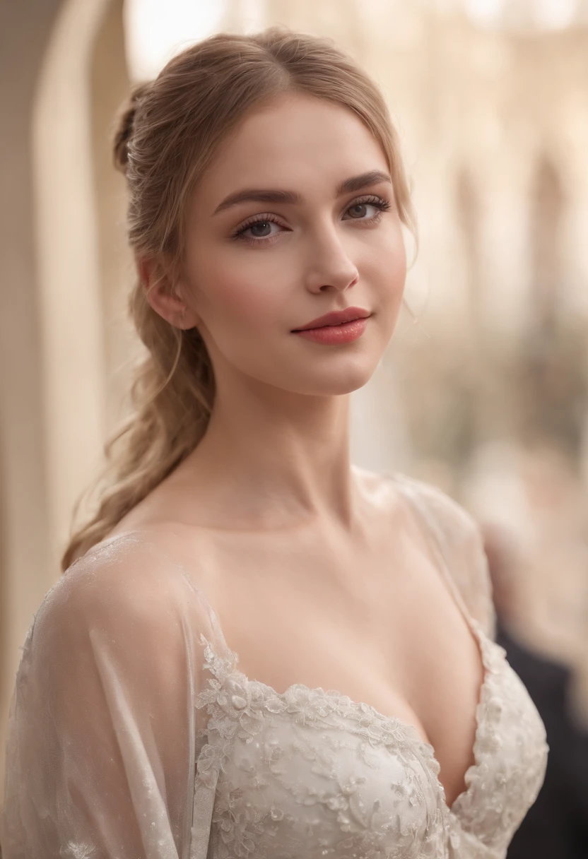 absurdres, Masterpiece, young sexy blong woman, Feminine energy, submisive, seductive, pretty face, ponytail, smiling, fashion podium catwalk, looks like princess, bikiny, detailed face, detrailed eyes, atractive woman, big boobs and ass, luscious lips, High angle view, cinematic, realistic, focus, 8k, bokeh, Wet body,