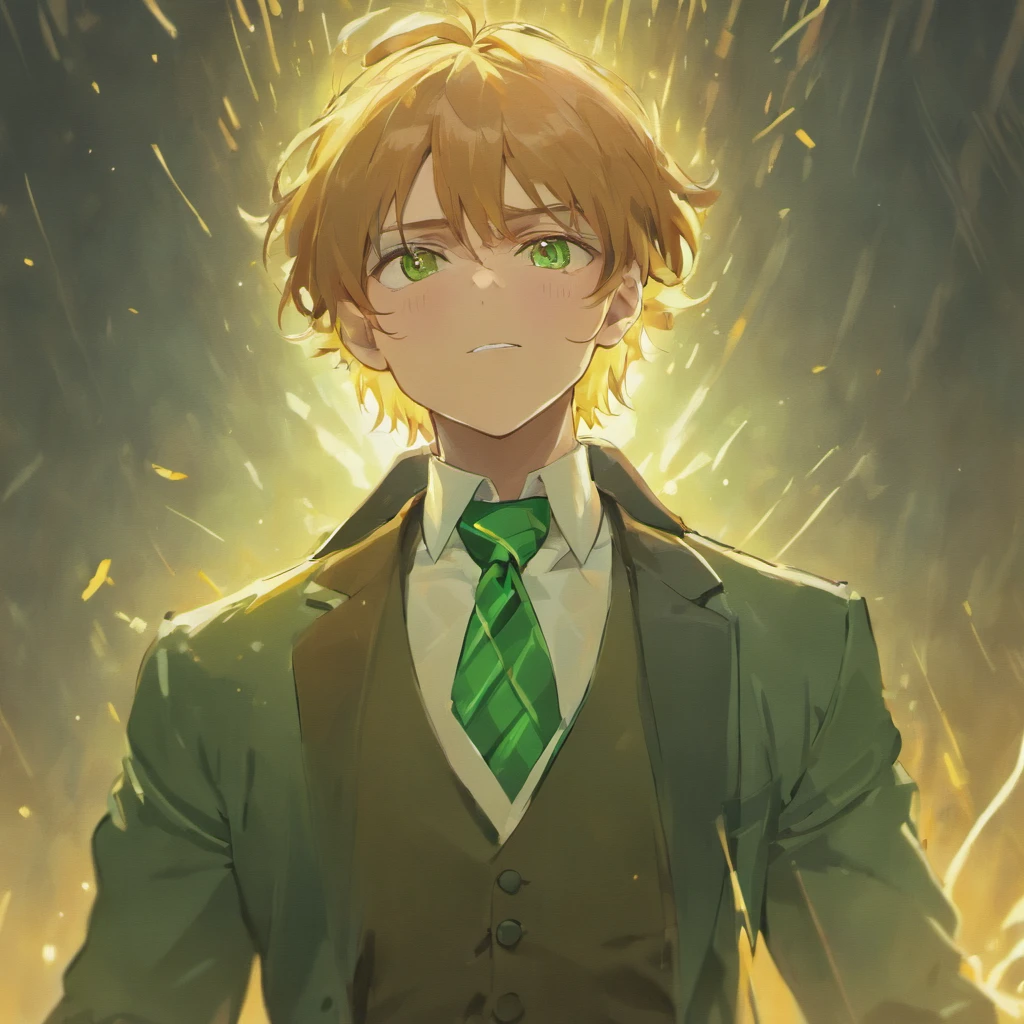 -age ma messy mullet, mutton chops, flushed nose and bulbous, broad torso, strong arms, long thin legs, green blazer, light brown trousers, white shirt, rainbow necktie, (masterpiece), best quality, expressive eyes, stressed face