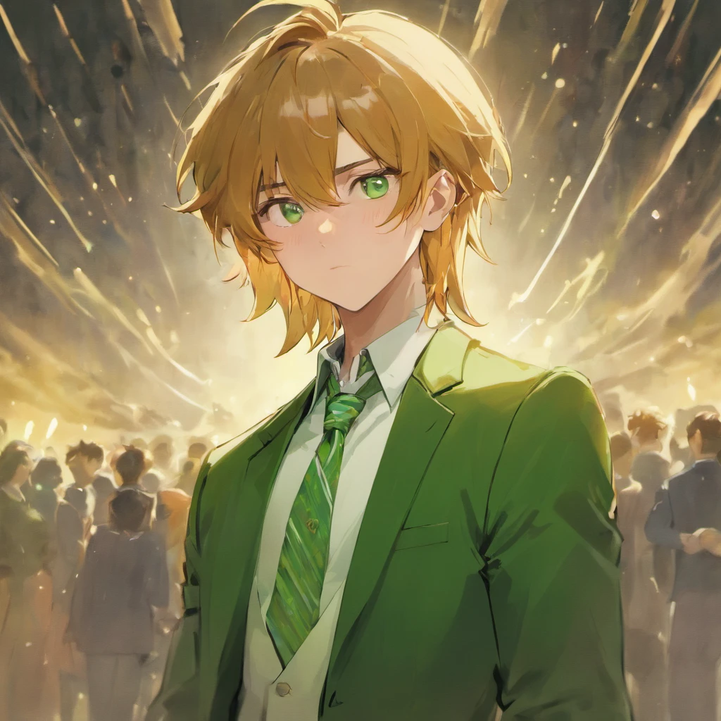 -age ma messy mullet, mutton chops, flushed nose and bulbous, broad torso, strong arms, long thin legs, green blazer, light brown trousers, white shirt, rainbow necktie, (masterpiece), best quality, expressive eyes, stressed face