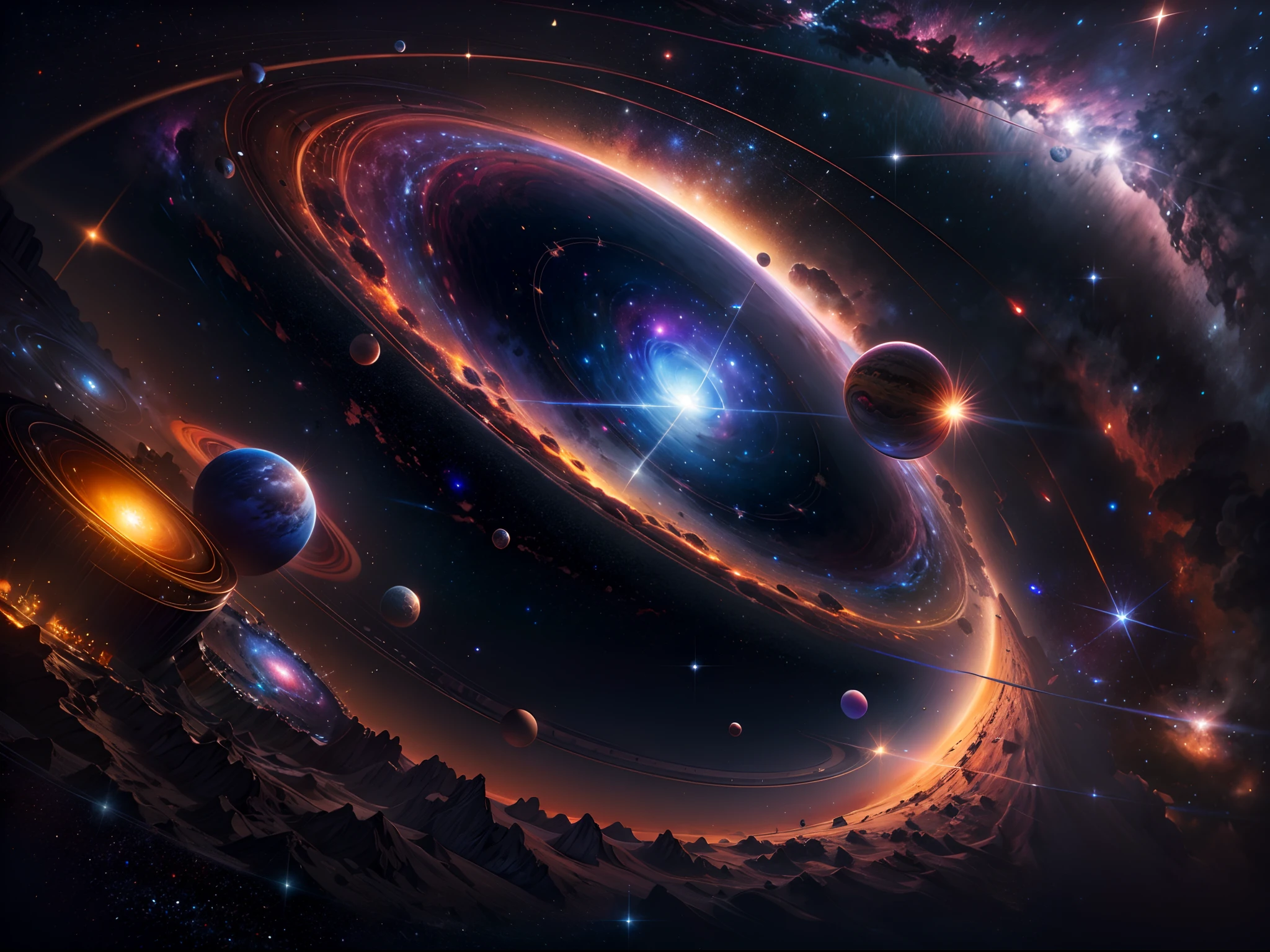 masterpiece, best quality, high quality, extremely detailed CG unity 8k wallpaper, Depth of Field, HDR,,Photorealistic,extremely detailed, Intricate, High Detail, universe, space, galaxy, stars, planets, astronomy, cosmos, celestial, nebula, black hole, solar system, cosmic rays, supernova, deep space, astronomical objects